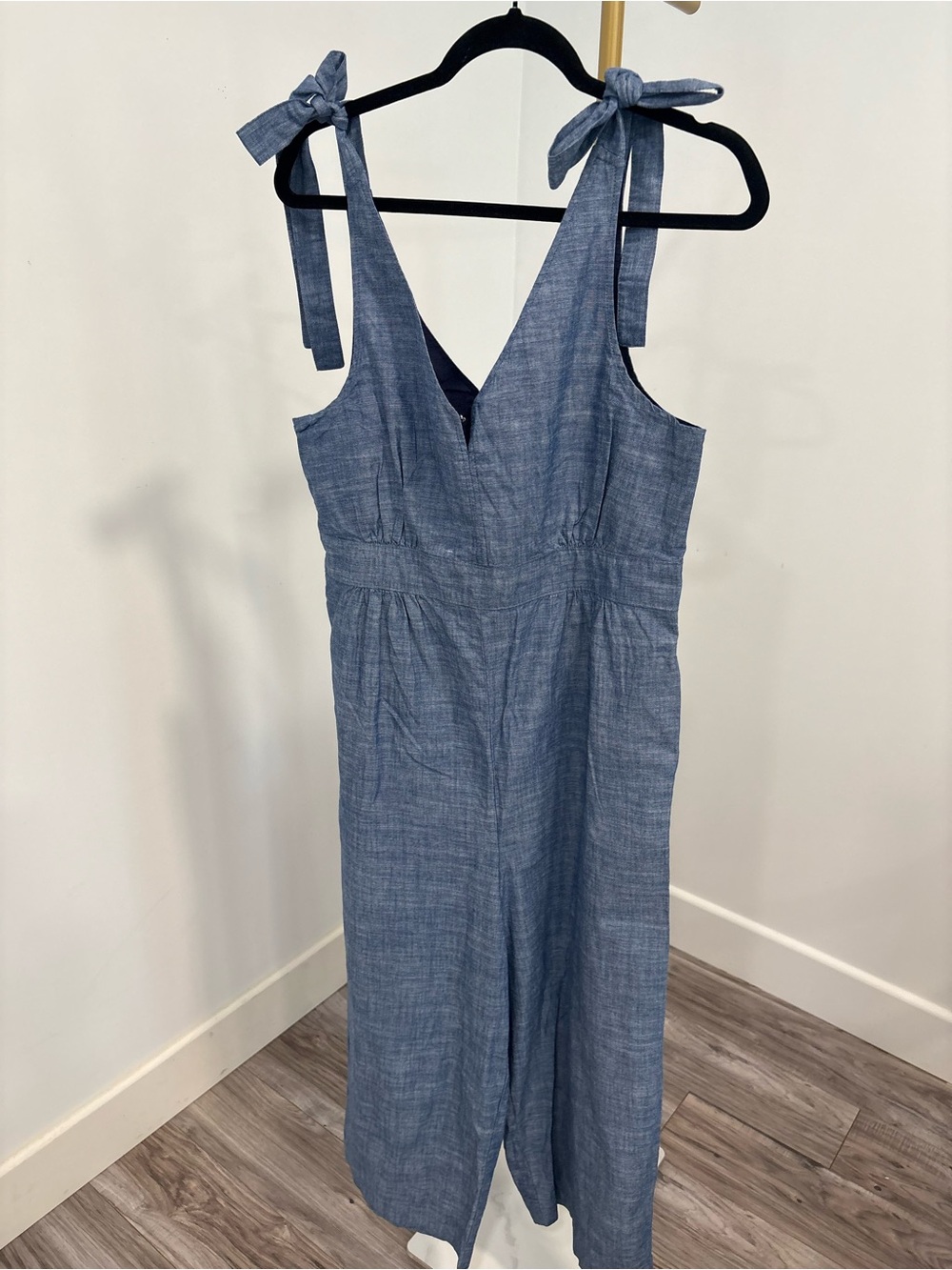 Blue Tie-Shoulder V-Neck Jumpsuit